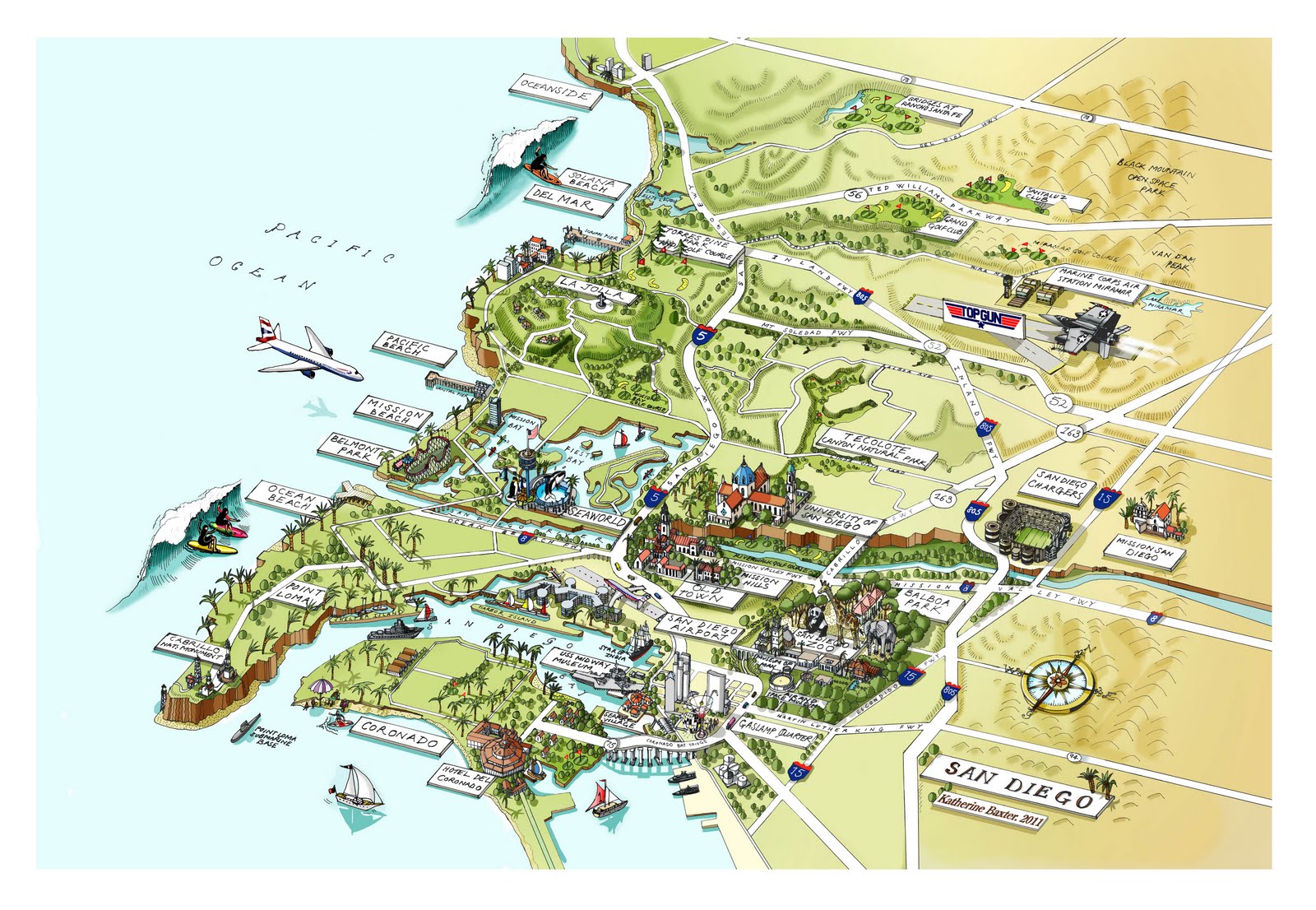 Katherine Baxter illustrator illustrated Map SAN DIEGO Daily Telegraph